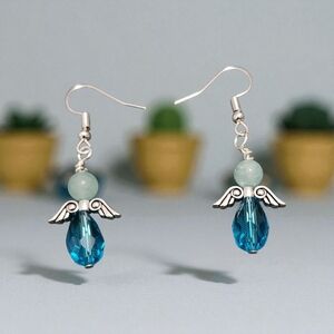 Elegant Silver and Blue Aventurine  Angel Earrings